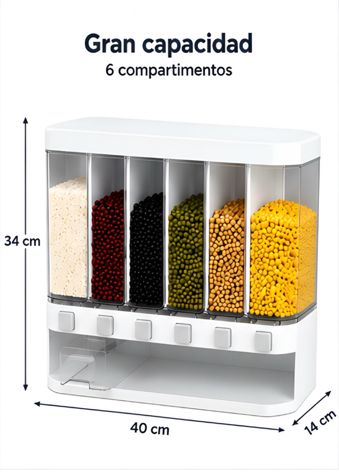 Dispensador de granos con 6 divisores