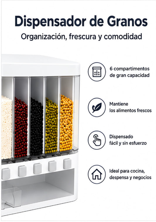 Dispensador de granos con 6 divisores