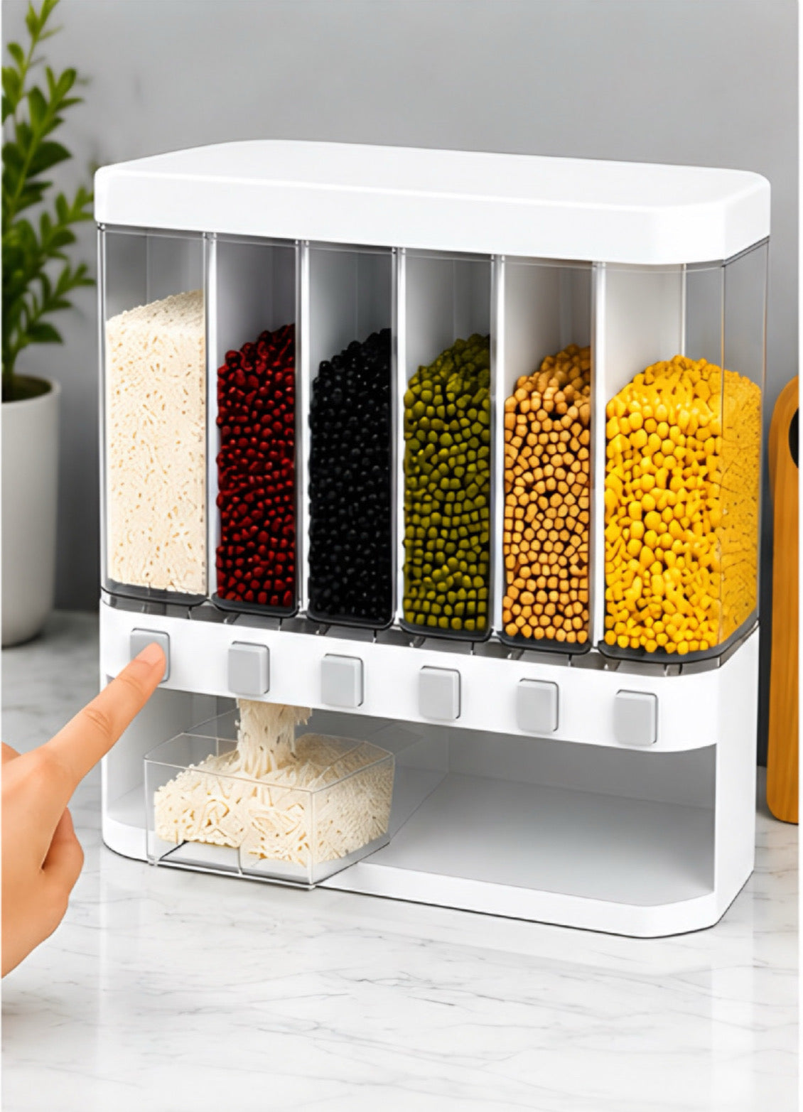 Dispensador de granos con 6 divisores