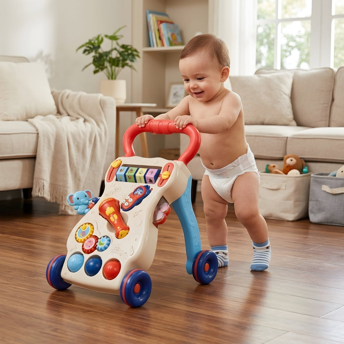 Andador de empuje para bebés con juguetes y sonido